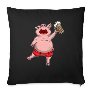 Lustiges Bier trinkendes Schwein - Sofakissenbezug 45 x 45 cm - Schwarz - Vorne