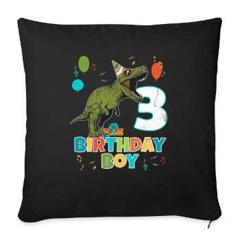 3 ans, fête d'anniversaire pour enfants, garçon, dinosaure Rex - Housse de coussin décorative 45 x 45 cm - noir - Devant
