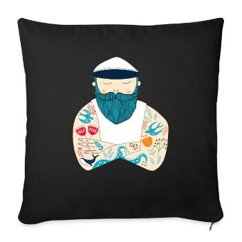Marin scandinave tatoué, barbu - Housse de coussin décorative 45 x 45 cm - noir - Devant