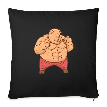 Cochon avec Sixpack Super Strong - Housse de coussin décorative 45 x 45 cm - noir - Devant