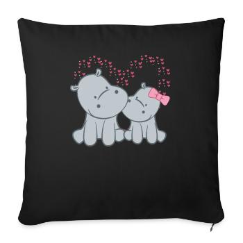 Flusspferd – Hippopotamus - Hippo - Paar - Herzen - Sofakissenbezug 45 x 45 cm - Schwarz - Vorne