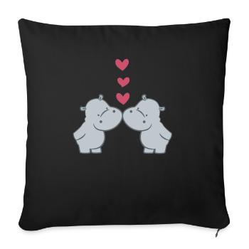 Flusspferd – Hippopotamus - Hippo - Paar - Herzen - Sofakissenbezug 45 x 45 cm - Schwarz - Vorne