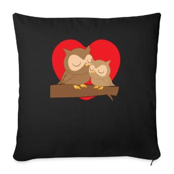 Hibou - hibou - hibou - t-shirt hibou - coeur - paire - Housse de coussin décorative 45 x 45 cm - noir - Devant