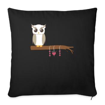 Hibou - hibou - hibou - t-shirt hibou - coeurs - Housse de coussin décorative 45 x 45 cm - noir - Devant