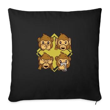 Drei Affen Emoji Geschenk Hören Sagen Sehen - Sofakissenbezug 45 x 45 cm - Schwarz - Vorne