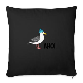 Ahoi mouette avec bonnet de caniche nord oiseau cool - Housse de coussin décorative 45 x 45 cm - noir - Devant