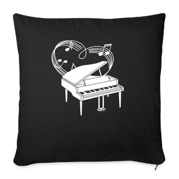 Piano - Klavier - Pianist - Noten - Herz - Sofakissenbezug 45 x 45 cm - Schwarz - Vorne