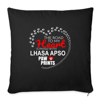 La route de mon cœur est pavée de patte Lhassa Apso - Housse de coussin décorative 45 x 45 cm - noir - Devant