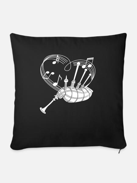 Dudelsack - Sackpfeife - Dudelsackspieler - Herz - Sofakissenbezug 45 x 45 cm - Schwarz