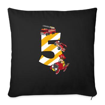 Anniversaire 5 ans pompiers, camion de pompiers - Housse de coussin décorative 45 x 45 cm - noir - Devant