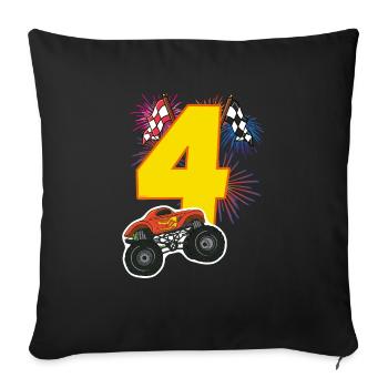 T-shirt Monster Truck anniversaire voiture 4 ans - Housse de coussin décorative 45 x 45 cm - noir - Devant