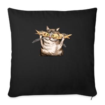 Funny cat loves her fish eyes - Sofa pillowcase 17,3'' x 17,3'' (45 x 45 cm) - black - Front