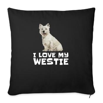 J'aime mon Westie - West Highland Terrier - Housse de coussin décorative 45 x 45 cm - noir - Devant