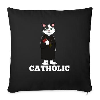 Catholic Cat Funny Pun Bible Crucifix Wordplay Gif - Sofakissenbezug 45 x 45 cm - Schwarz - Vorne