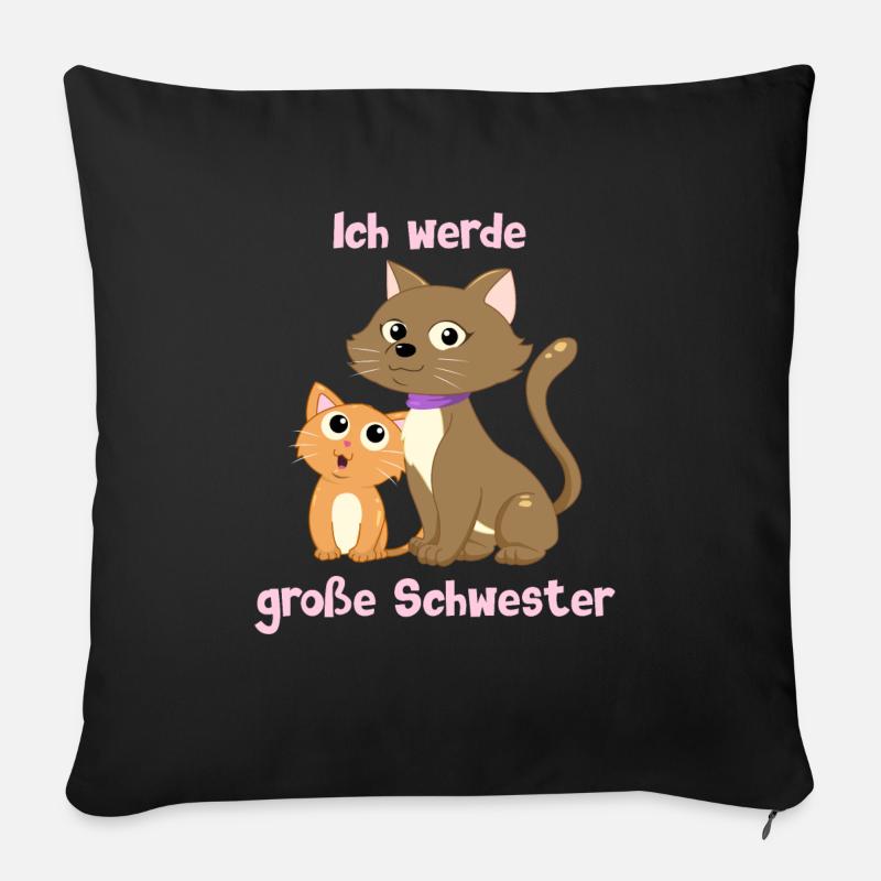 Ich werde große Schwester - Katze - Katzen - Sofakissenbezug 45 x 45 cm - Schwarz