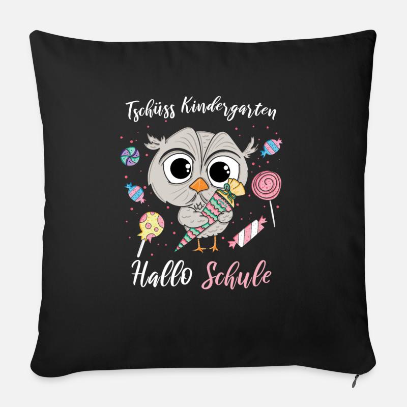 Einschulung T-Shirt Mädchen Eule - Sofakissenbezug 45 x 45 cm - Schwarz