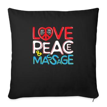 Love Peace & Massage beau slogan - Housse de coussin décorative 45 x 45 cm - noir - Devant