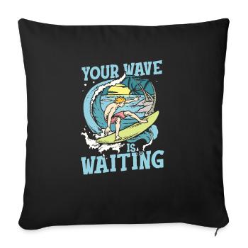 Deine Welle wartet I Surfer & Strand mit Palmen - Sofakissenbezug 45 x 45 cm - Schwarz - Vorne