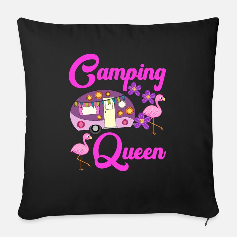 Camping Queen Flamingo Wohnwagen Camper Geschenk - Sofakissenbezug 45 x 45 cm - Schwarz