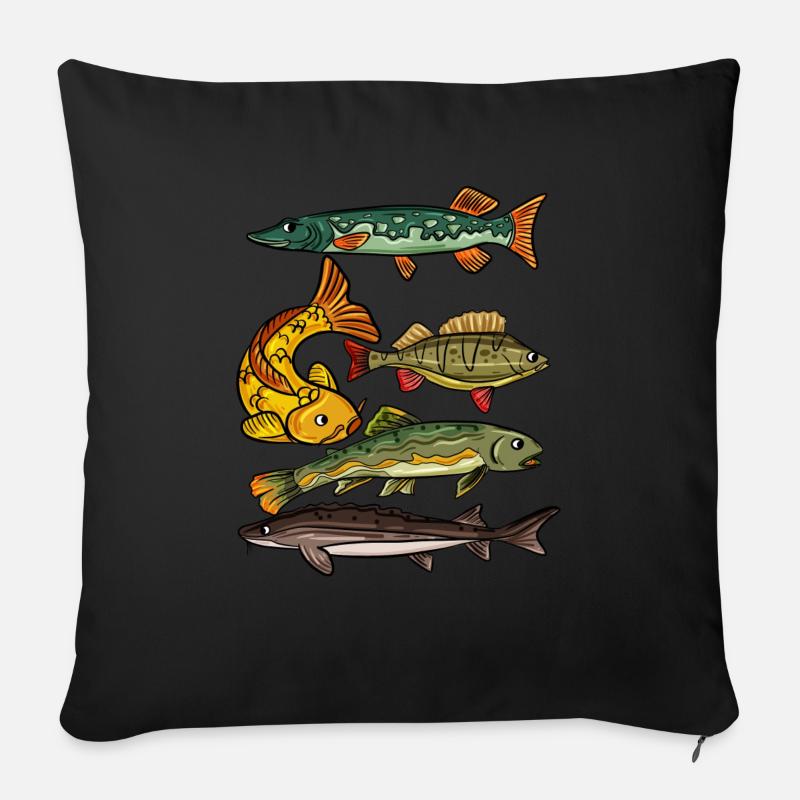 Angeln Angler Hecht Forelle Karpfen - Sofakissenbezug 45 x 45 cm - Schwarz