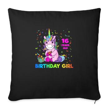 Cadeau de fille de seize ans douce de licorne - Housse de coussin décorative 45 x 45 cm - noir - Devant