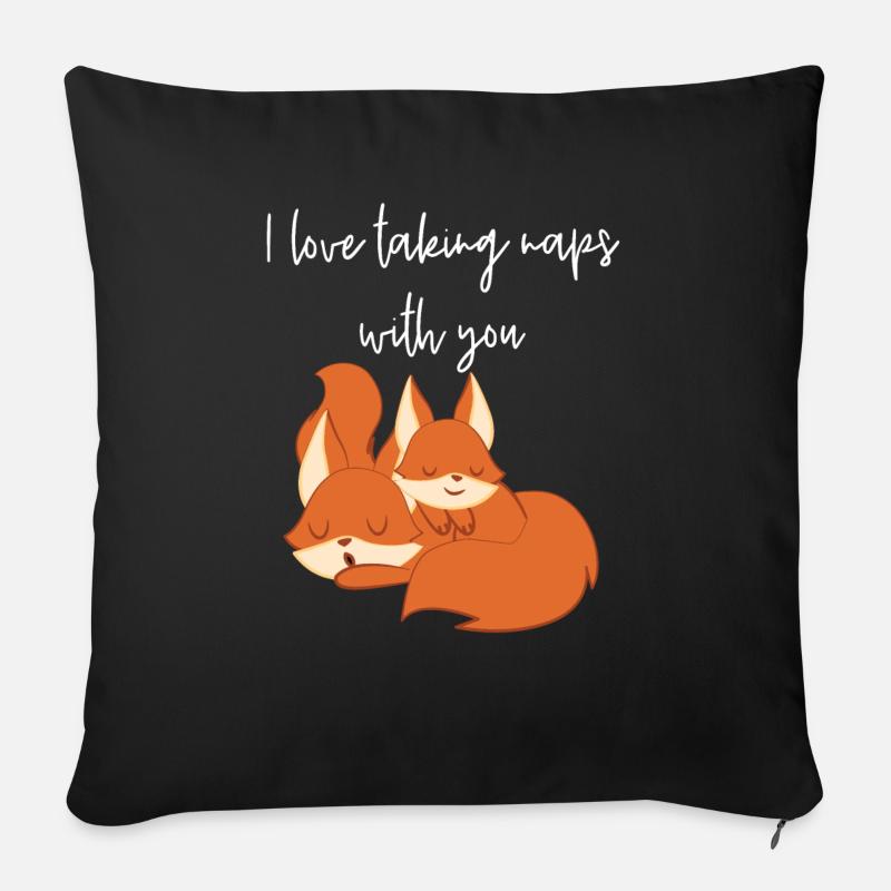 Fox - Cute Fox - Fox Lover - La sieste - Housse de coussin décorative 45 x 45 cm - noir