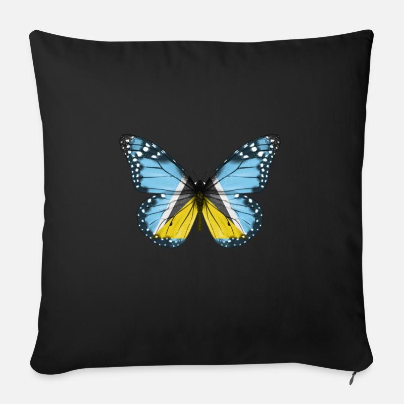 Papillon Drapeau De Ste Lucie - Housse de coussin décorative 45 x 45 cm - noir