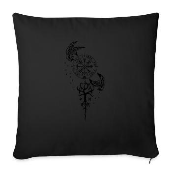 Nordic symbolism - Runes, Vegvisir, Ravens - Sofa pillowcase 17,3'' x 17,3'' (45 x 45 cm) - black - Front