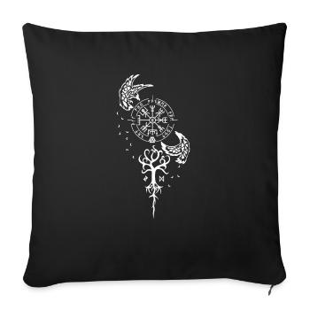 Nordic symbolism - Runes, Vevisir, Ravens - Sofa pillowcase 17,3'' x 17,3'' (45 x 45 cm) - black - Front
