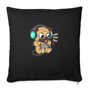 Carlin Gamer Gaming Dog Puppy - Housse de coussin décorative 45 x 45 cm - noir - Devant