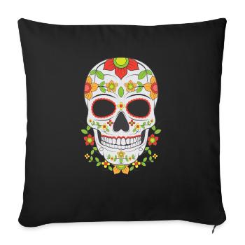 Masque de crâne en sucre - Housse de coussin décorative 45 x 45 cm - noir - Devant