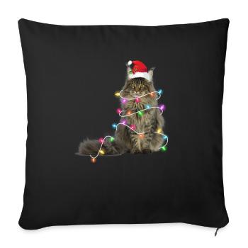 Cat - christmas - winter - fairy lights - Sofa pillowcase 17,3'' x 17,3'' (45 x 45 cm) - black - Front