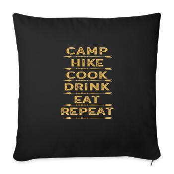 Camping Hiking Cooking Drink Food Repeat - Sofa pillowcase 17,3'' x 17,3'' (45 x 45 cm) - black - Front