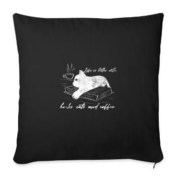 La vie est meilleure avec les livres Cats & Coffee Gift - Housse de coussin décorative 45 x 45 cm - noir - Devant