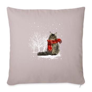 Chat des neiges Maine Coon en hiver - Housse de coussin décorative 45 x 45 cm - taupe clair - Devant