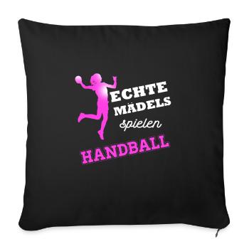 Handball echte Mädels Sprungwurf Handballer pink - Sofakissenbezug 45 x 45 cm - Schwarz - Vorne