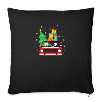 Voiture de Noël chien dalmatien - Housse de coussin décorative 45 x 45 cm - noir - Devant