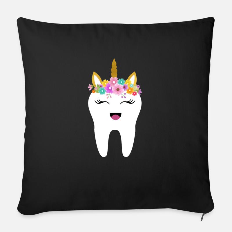Einhorn Zahn Zahnarzt Zahnfee Geschenk erster Zahn - Sofakissenbezug 45 x 45 cm - Schwarz