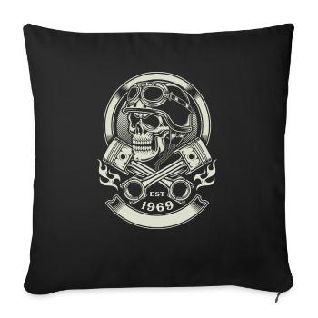 Biker tête de mort - EST 1969 - Housse de coussin décorative 45 x 45 cm - noir - Devant