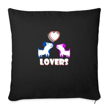 Amoureux et chiens Saint Valentin - Housse de coussin décorative 45 x 45 cm - noir - Devant