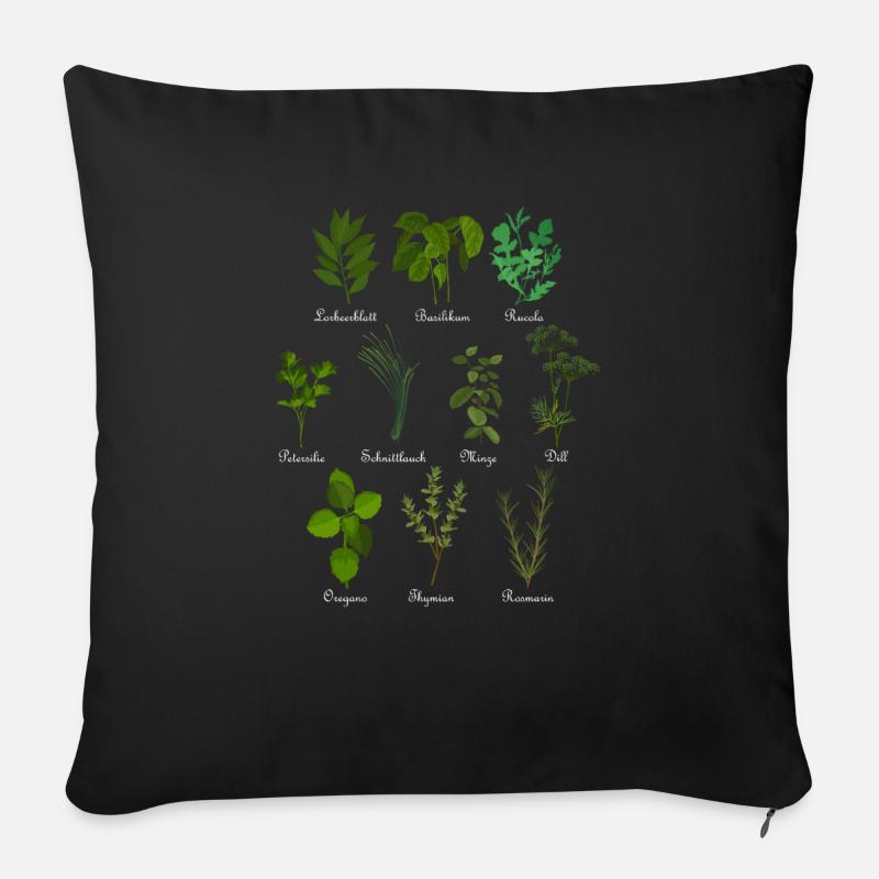 Vintage botanische Kräuter - Sofakissenbezug 45 x 45 cm - Schwarz