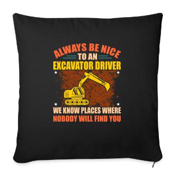 Excavator - Sofa pillowcase 17,3'' x 17,3'' (45 x 45 cm) - black - Front