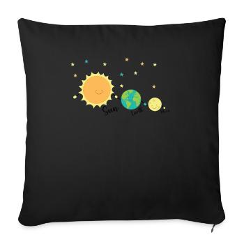 Planète amis soleil terre lune - Housse de coussin décorative 45 x 45 cm - noir - Devant