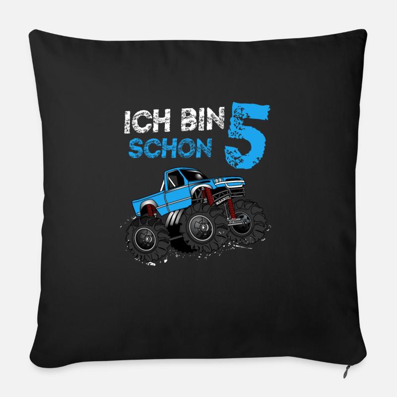 Kinder 5. Geburtstag Geschenk Monster Truck 5 - Sofakissenbezug 45 x 45 cm - Schwarz