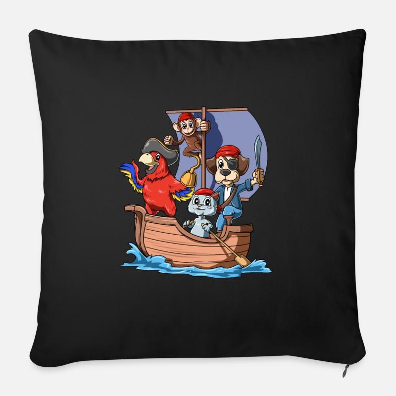 Bateau pirate avec des animaux comme un pirate - Housse de coussin décorative 45 x 45 cm - noir