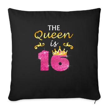 Filles D'anniversaire De 16 Ans La Reine Est Seize G - Housse de coussin décorative 45 x 45 cm - noir - Devant