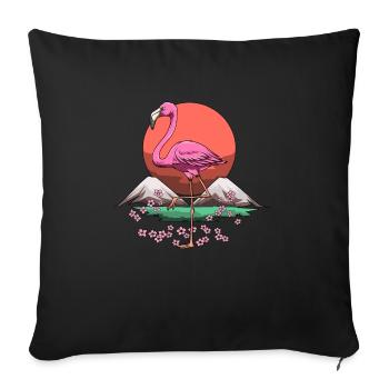 Japanischer Flamingo mit roter Sonne und Blumen - Sofakissenbezug 45 x 45 cm - Schwarz - Vorne