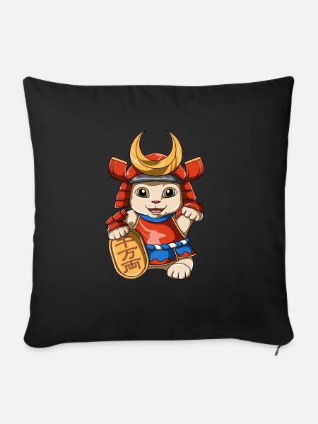 Lucky Cat Samurai - Manekineko - Sofakissenbezug 45 x 45 cm - Schwarz