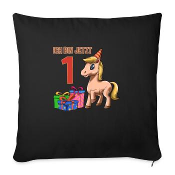 Süße Kinder & Pferde 1. Geburtstagsfeier - Sofakissenbezug 45 x 45 cm - Schwarz - Vorne
