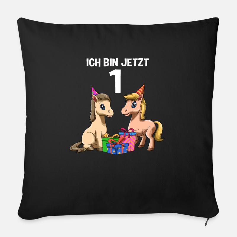 Süße Kinder & Pferde 1. Geburtstagsfeier - Sofakissenbezug 45 x 45 cm - Schwarz